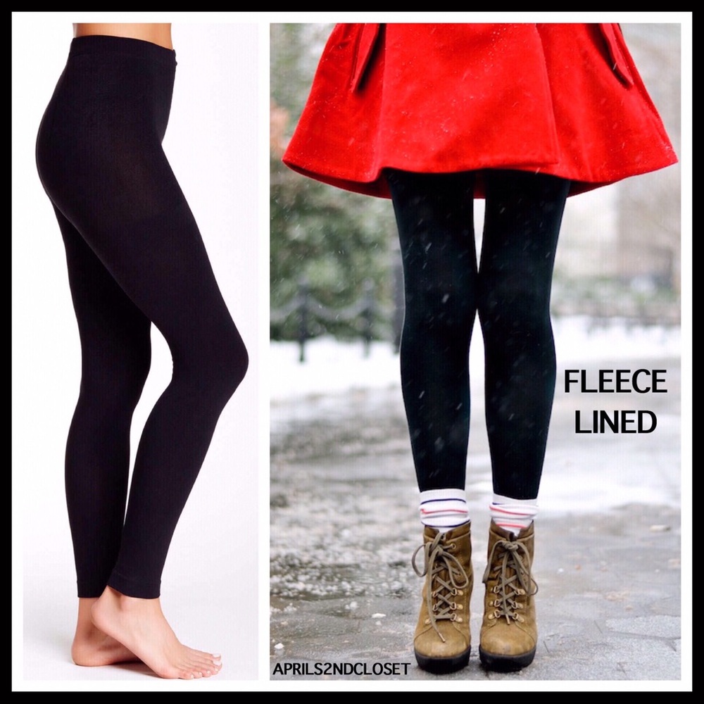 BLACK FLEECE LINED TIGHTS COZY FOOTED TIGHTS A3C - Picture 3 of 14